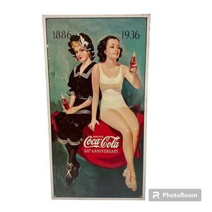 Coca-Cola 50th Anniversary Bathers Decorative Tin Metal Sign 8.5” X 16”
